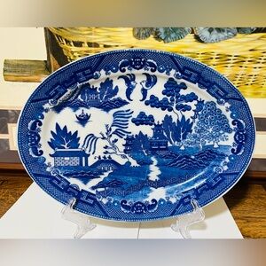 Blue Willow Oval Platter, 12.75 * 9.25 in. Marked Japan